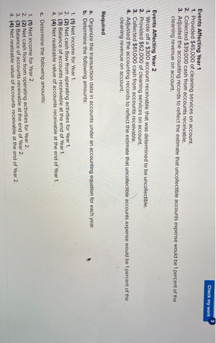  Check my work Events Affecting Year 1 1. Provided $45,000 of