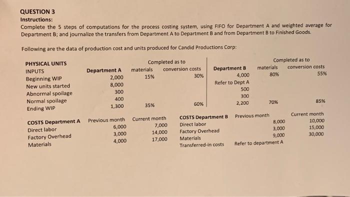  QUESTION 3 Instructions: Complete the 5 steps of computations for the