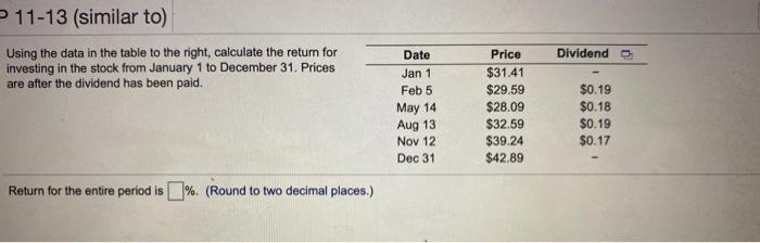  11-13 (similar to) Dividend Using the data in the table to