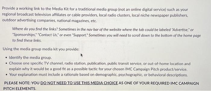 Need help pleass Provide a working link to the Media Kit for