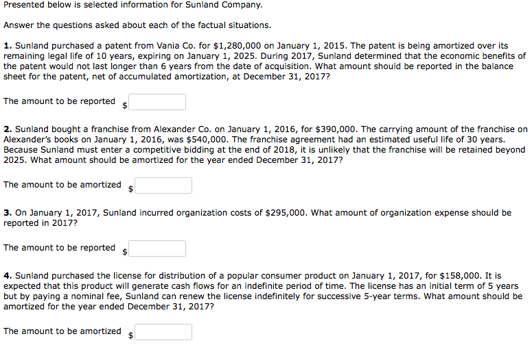 Presented below is selected information for Sunland Company. Answer the questions