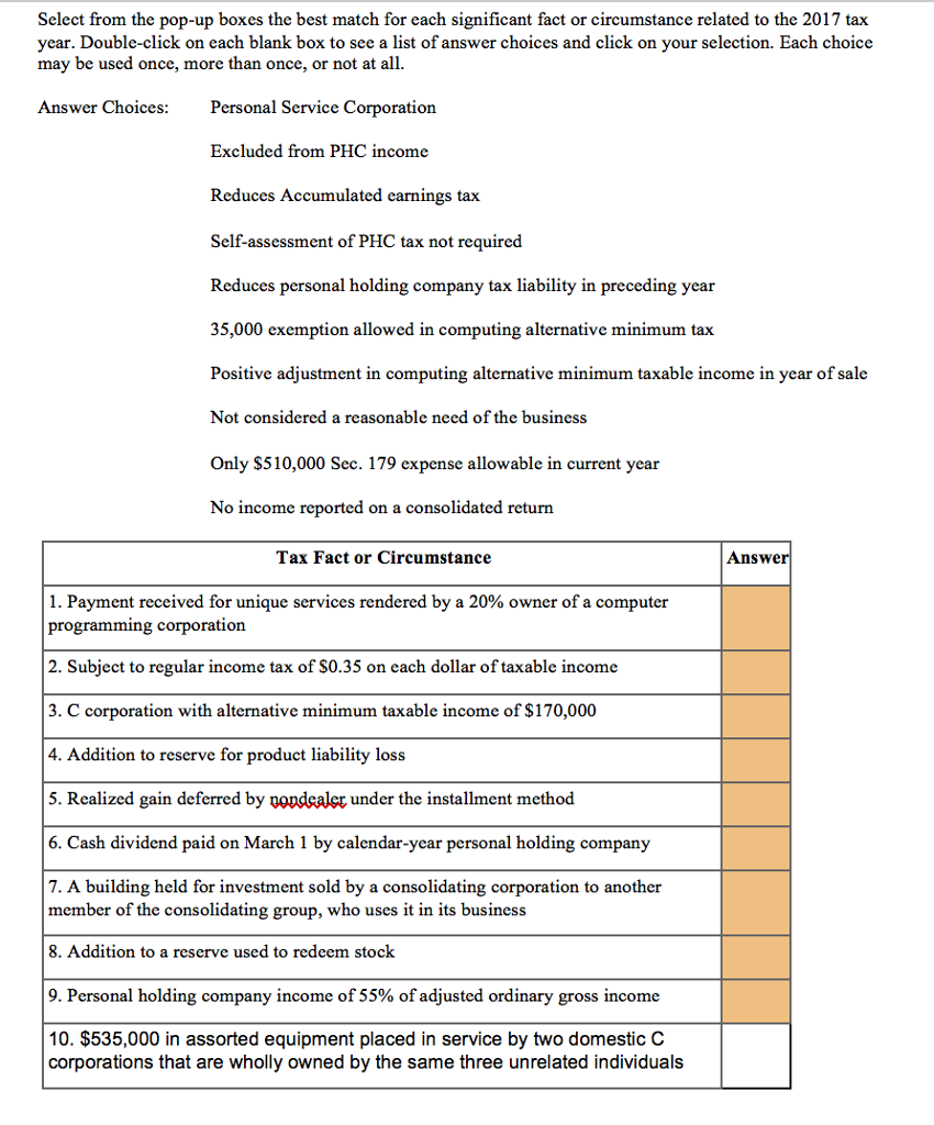  Select from the pop-up boxes the best match for each significant