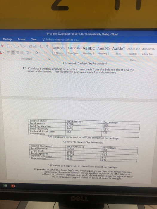 17. Conduct a vertical analysis on any five items each from the