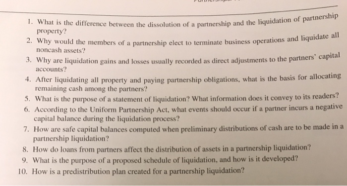  1. What is the difference between the dissolution of a partnership