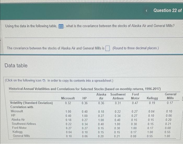  Using the data in the following table, what is the covariance