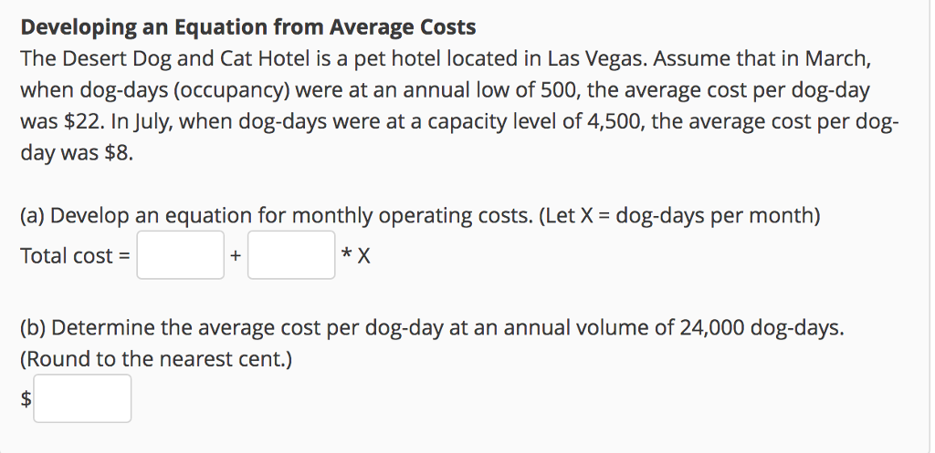 Developing an Equation from Average Costs The Desert Dog and Cat