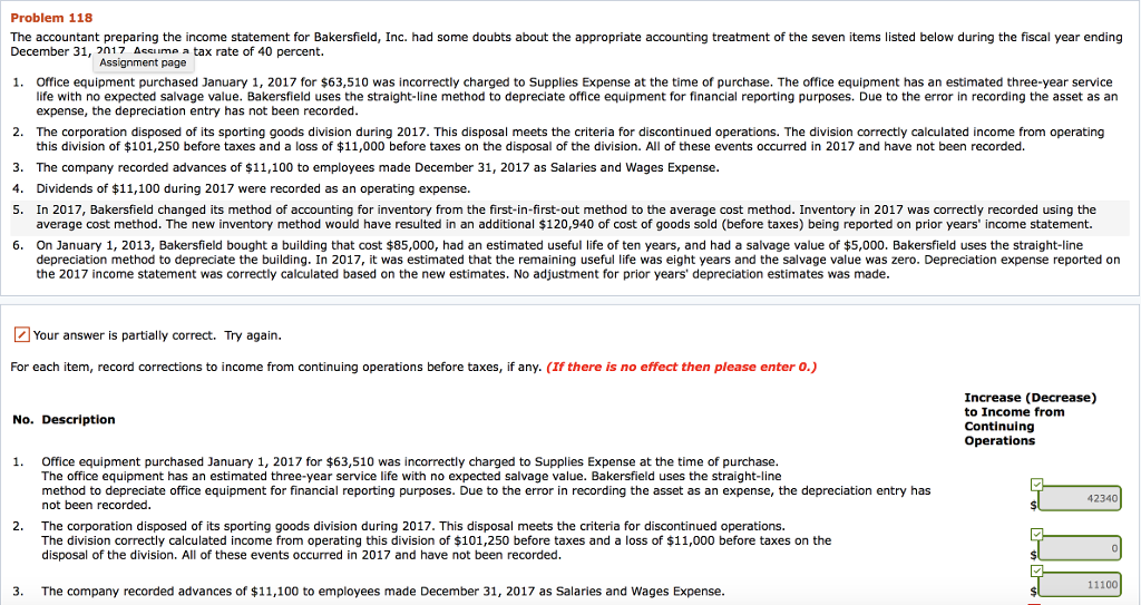 Correct the red marks Problem 118 The accountant preparing the income statement