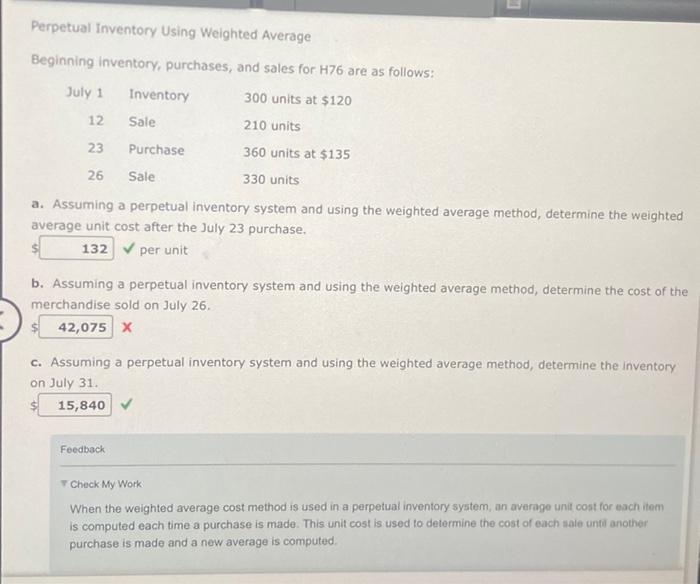  Perpetual Inventory Using Weighted Average Beginning inventory, purchases, and sales for