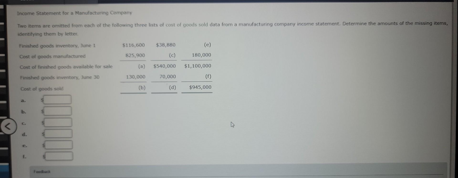 how to solve problems Income Statement for a Manufacturing Company identifying