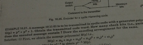  Fig. 16.35. Encoder for a cyclic Hamming code EXAHPLE 16.21. A