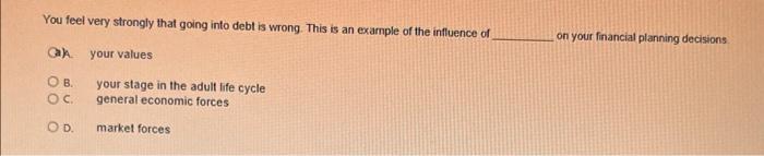  You feel very strongly that going into debt is wrong. This