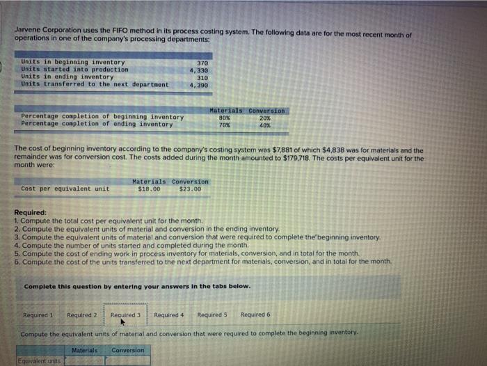 one of the company's processing departments Units in beginning inventory Units started