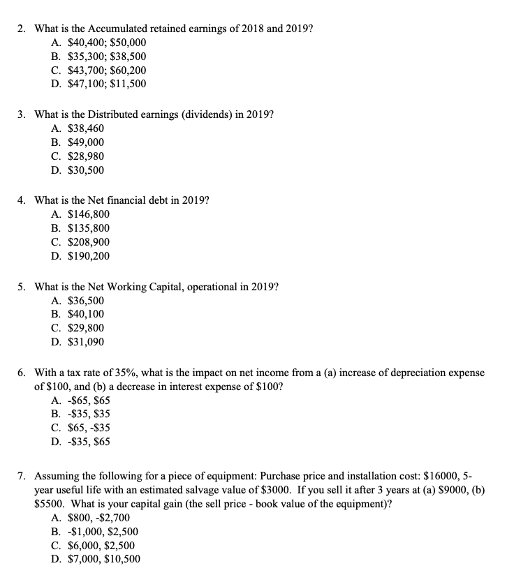 of 2019 Sales revenue Cost of goods sold Fixed costs Selling, general,