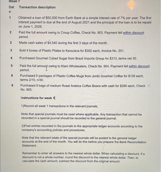  2 2 Week 1 Dat Transaction description e 1 Obtained a