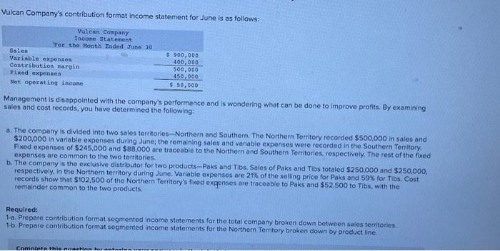 help a. Prepare contribution format segmented income statements for the total company