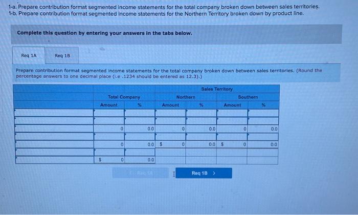 broken down between sales territories. b. Prepare contribution format segmented income statements