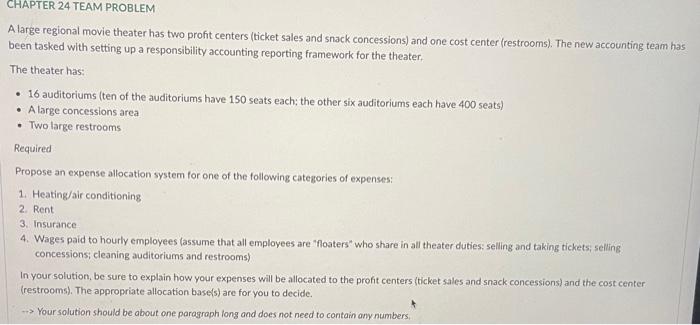 a large movie theater set up an expense allocation system. Each member
