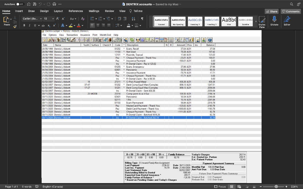 Using the Dentrix Ledger screen shot below included and using your accounting