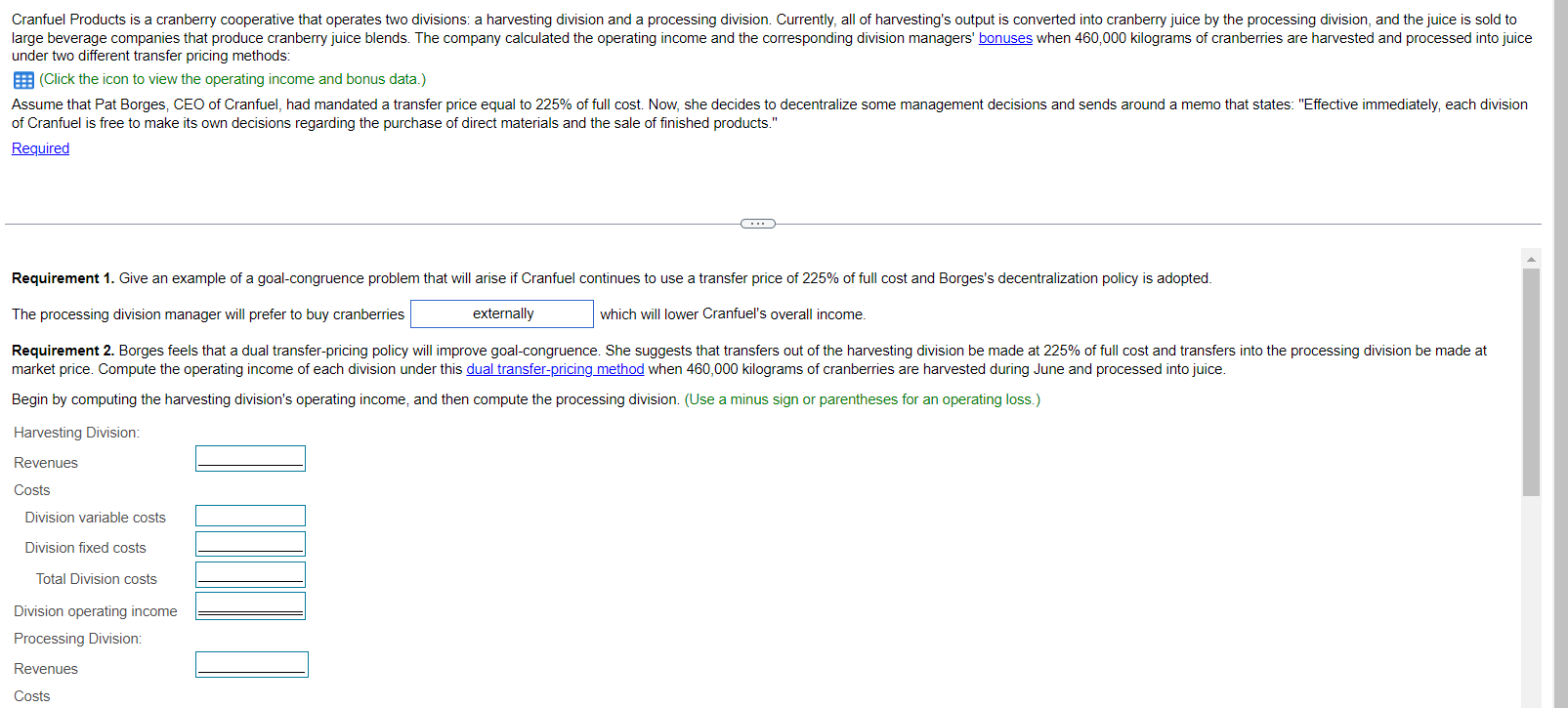  under two different transfer pricing methods: (Click the icon to view