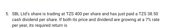  SBL Ltd's share is trading at TZS 400 per share and