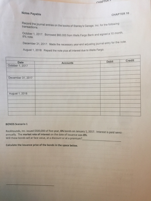  HAPTER Notes Payable CHAPTER 10 Record the journal entries on the