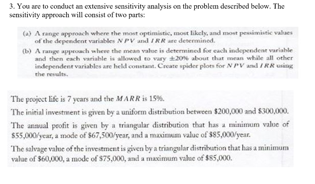  3. You are to conduct an extensive sensitivity analysis on the