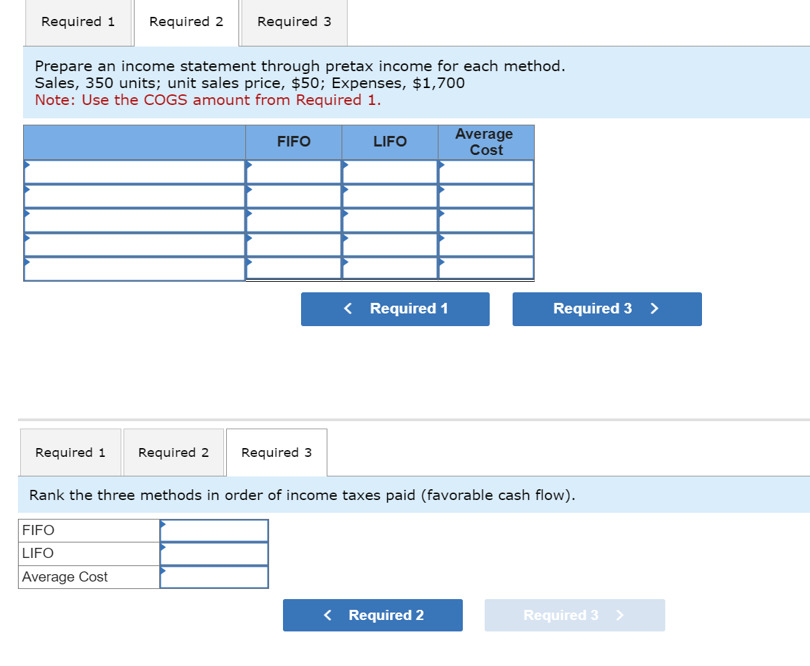  Prepare an income statement through pretax income for each method. Sales,