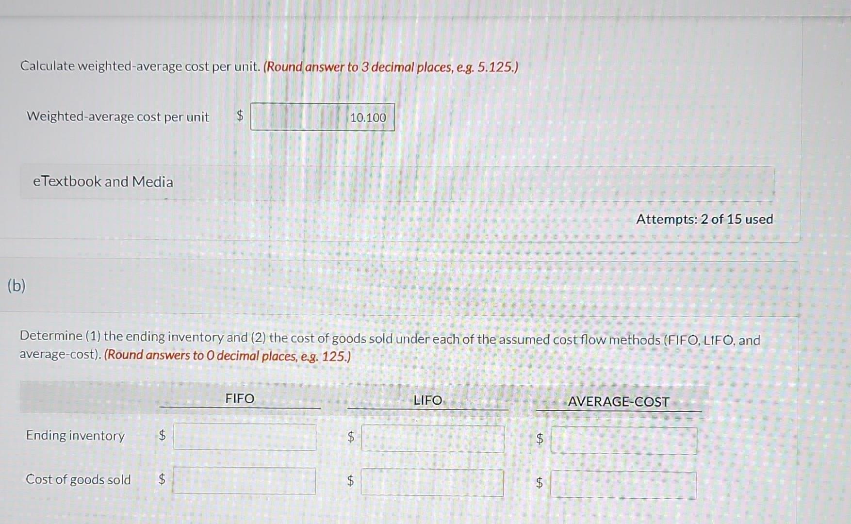 Calculate weighted-average cost per unit. (Round answer to 3 decimal places,