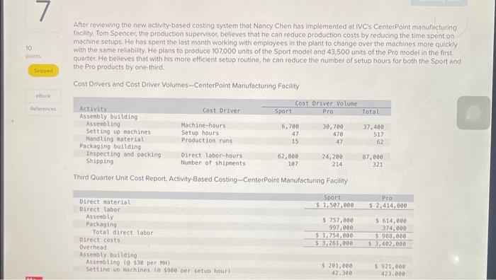  After reviewing the new activity-based costing system that Nancy Chen has