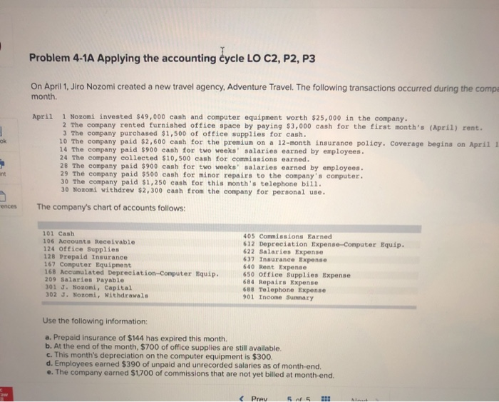  Problem 4-1A Applying the accounting cycle LO C2, P2, P3 On