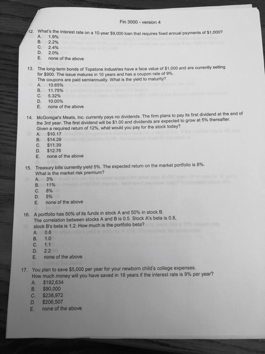  Fin 3000 - version 4 12. What's the interest rate on