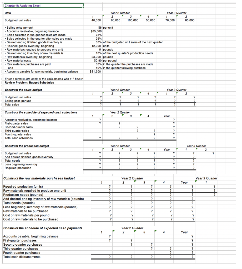  Chapter 8: Applying Excel Year 2 Quarter Year 3 Quarter Data