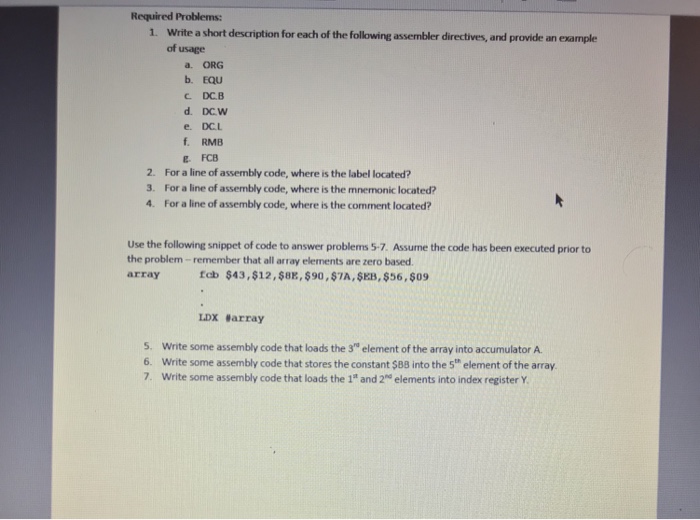  Required Problems: Write a short description for each of the following
