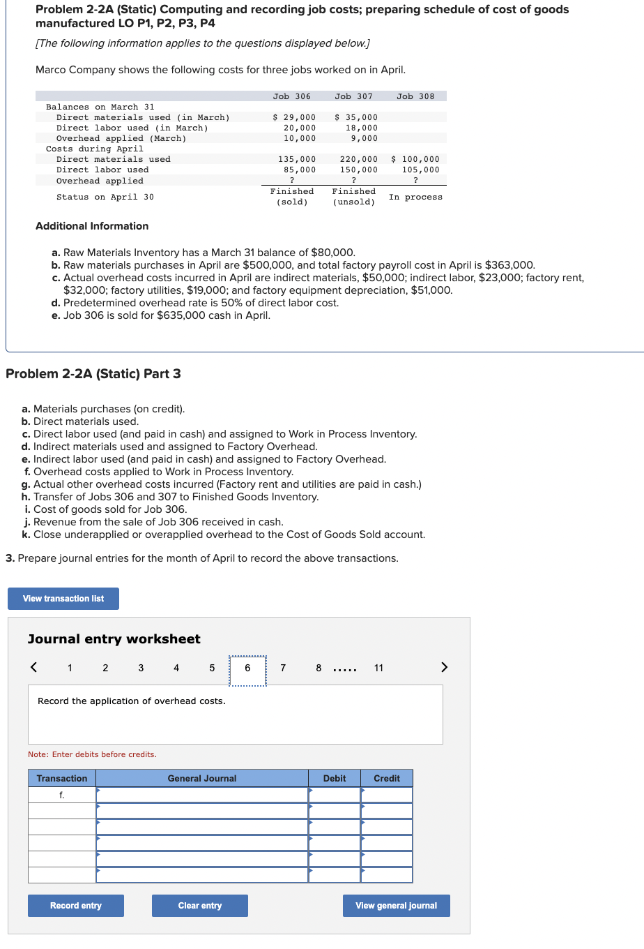 in April are $500,000, and total factory payroll cost in April is
