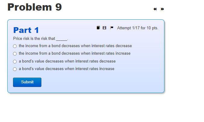 Problem 9 Part 1 IB Attempt 1/17 for 10 pts. Price