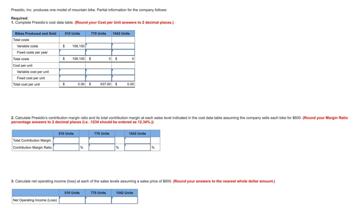 in produces one model of mountain bike. Partial information for the company
