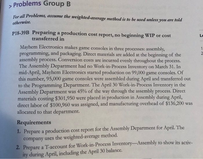 to be used unless you are told otherwise P18-39B Preparing a production