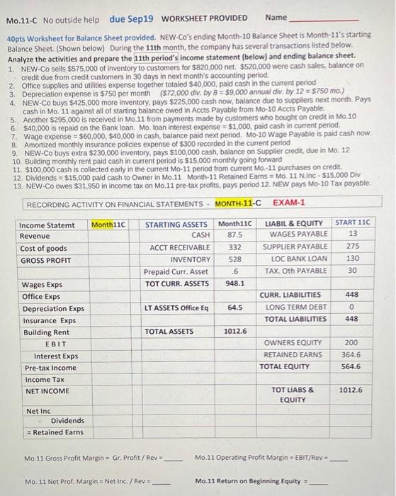  should be clear now Mo.11-C No outside help due Sep 19