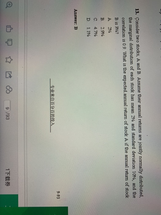  show me step please 13. Consider two stocks, A and B.
