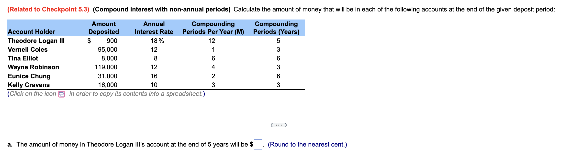  (Related to Checkpoint 5.3)(Compound interest with non-annual periods) Calculate the amount