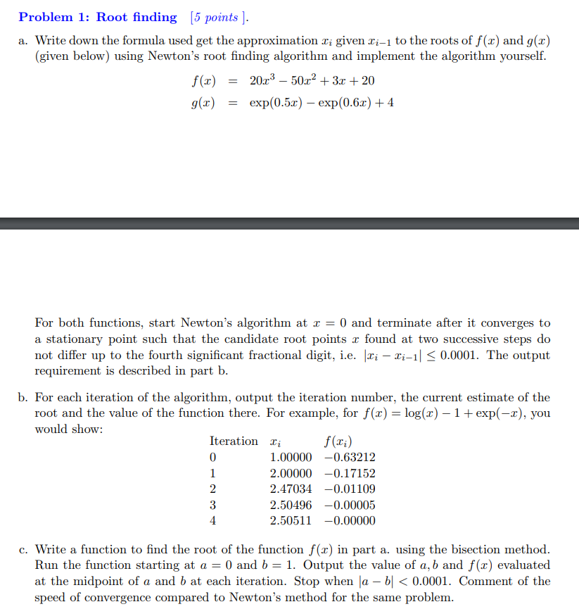 Using Jupyter Notebooks in Python Problem 1: Root finding 5 points] a.