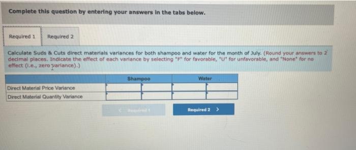 Materials and Direct Labor Variances (LO 9-3, 9.4) Suds & Cuts is