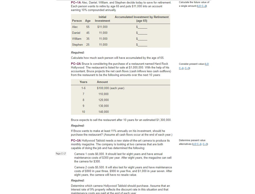  Solve in excel using formulas. PC-1A Alec, Daniel, William, and Stephen