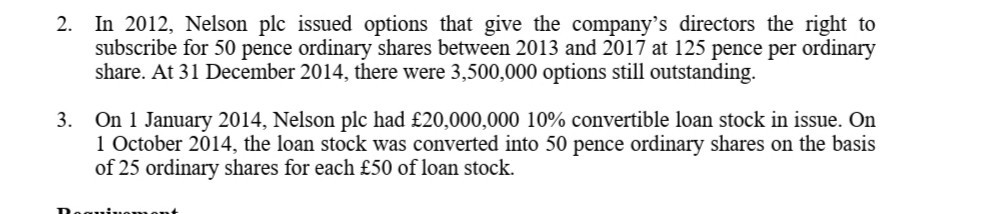  please don't answer 2. In 2012, Nelson plc issued options that