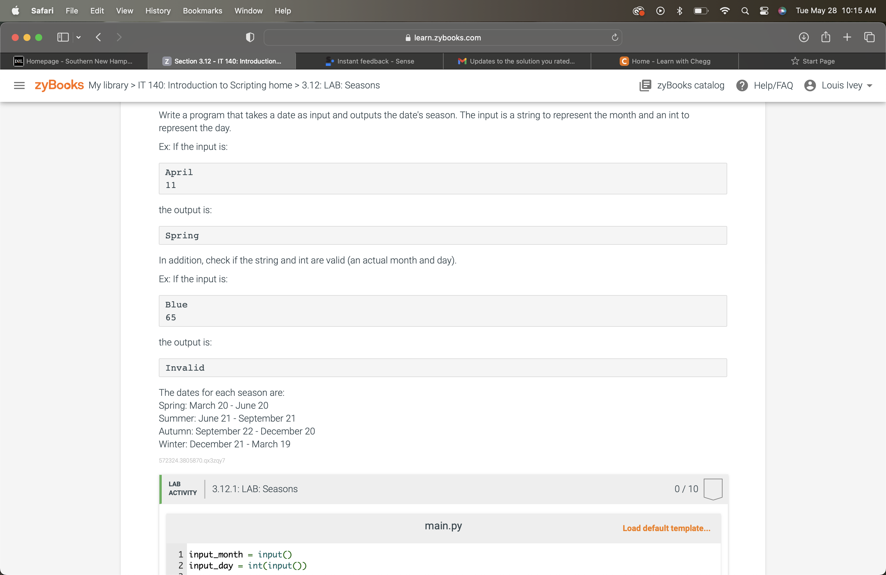  Write a program that takes a date as input and outputs