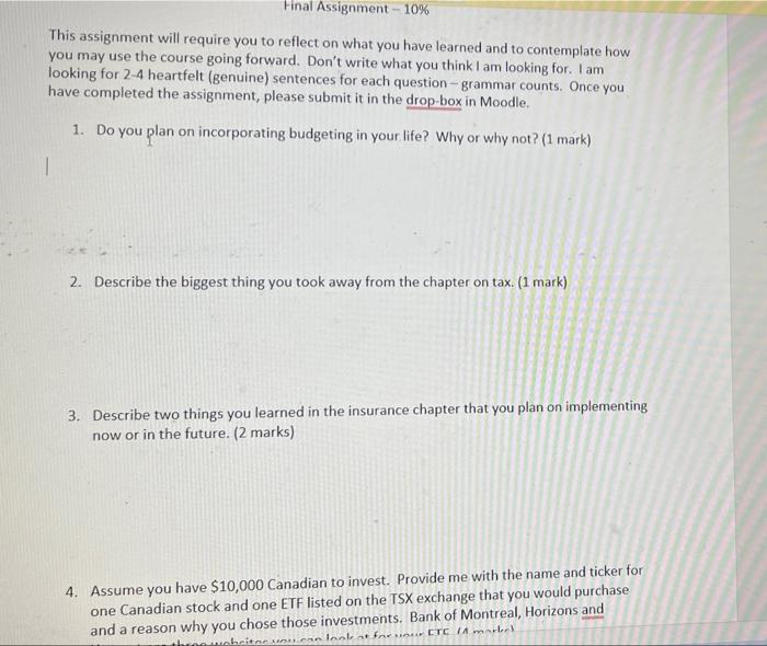 10 percent final dropbox This assignment will require you to reflect on