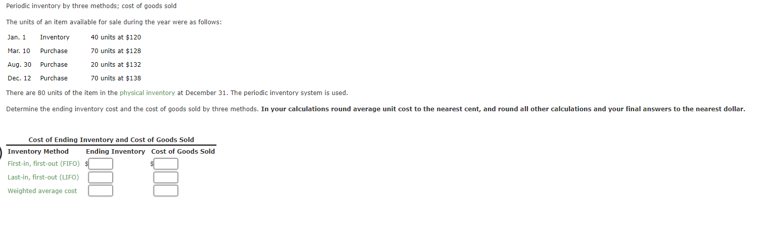 sale during the year. 2. Periodic Inventory by Three Methods. The units