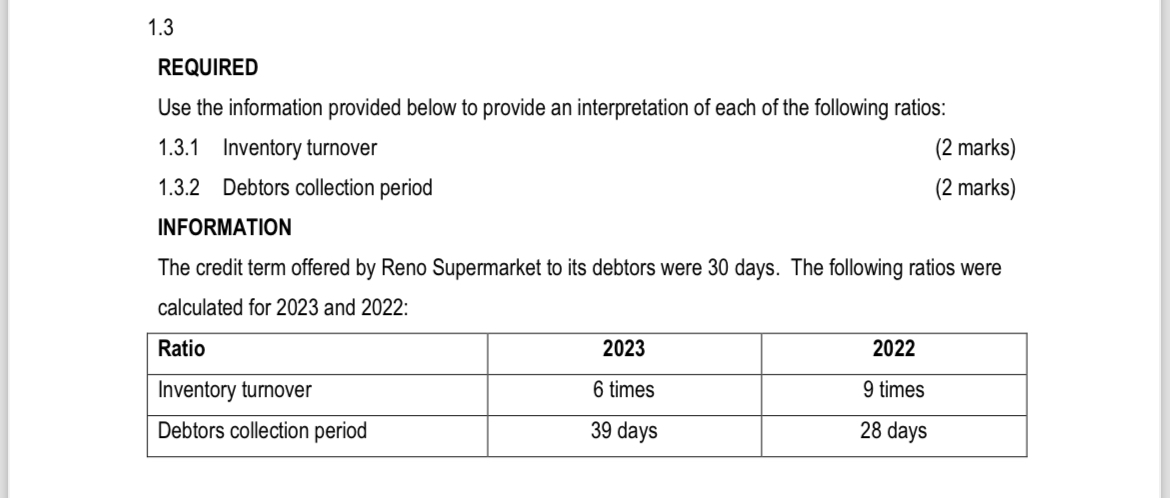  1.3 REQUIRED Use the information provided below to provide an interpretation