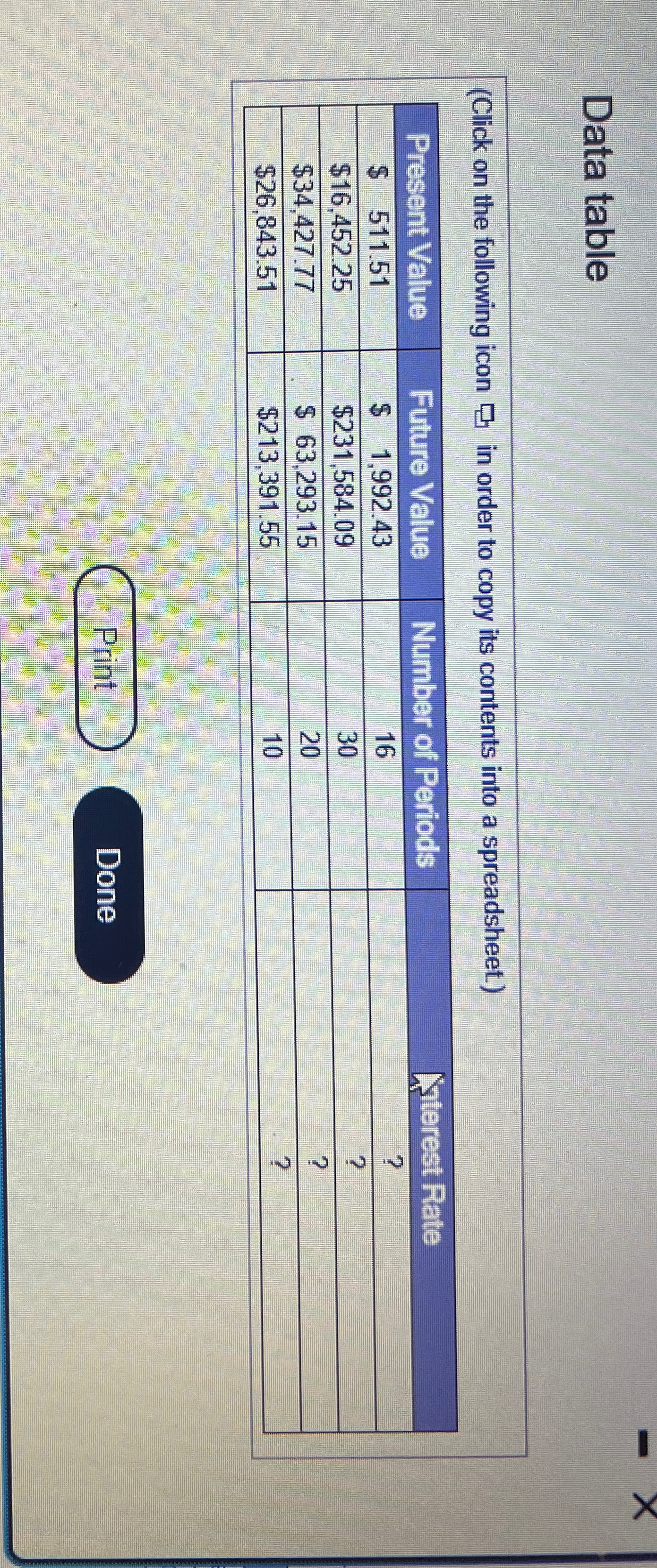  Data table (Click on the following icon in order to copy