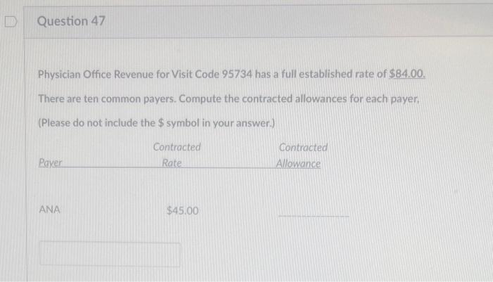  Physician Office Revenue for Visit Code 95734 has a full established